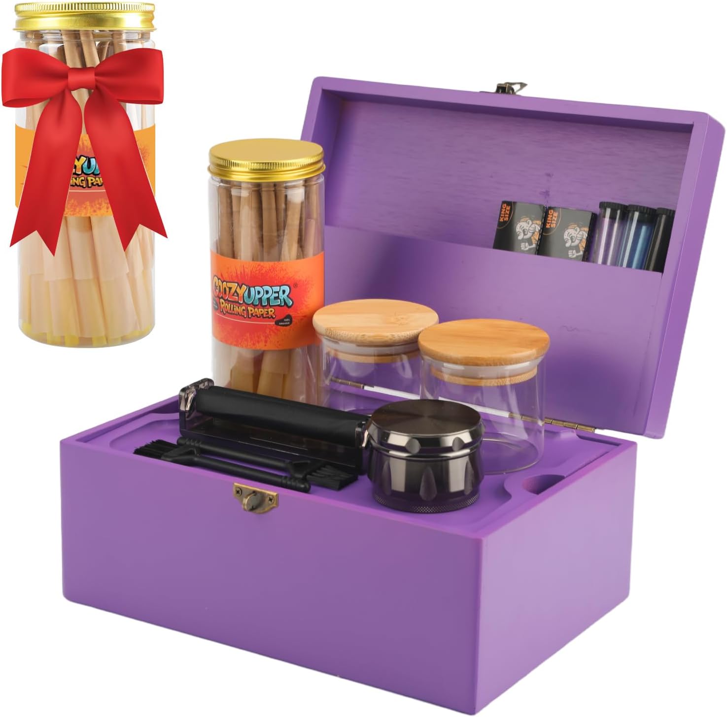Large Bamboo Storage Box with Removable Tray Kit for Organization