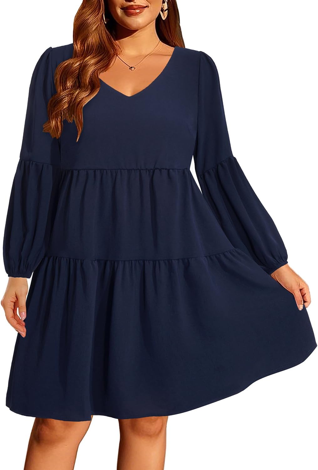 Plus Size Long Sleeve Fall Dress - Casual Babydoll Tunic