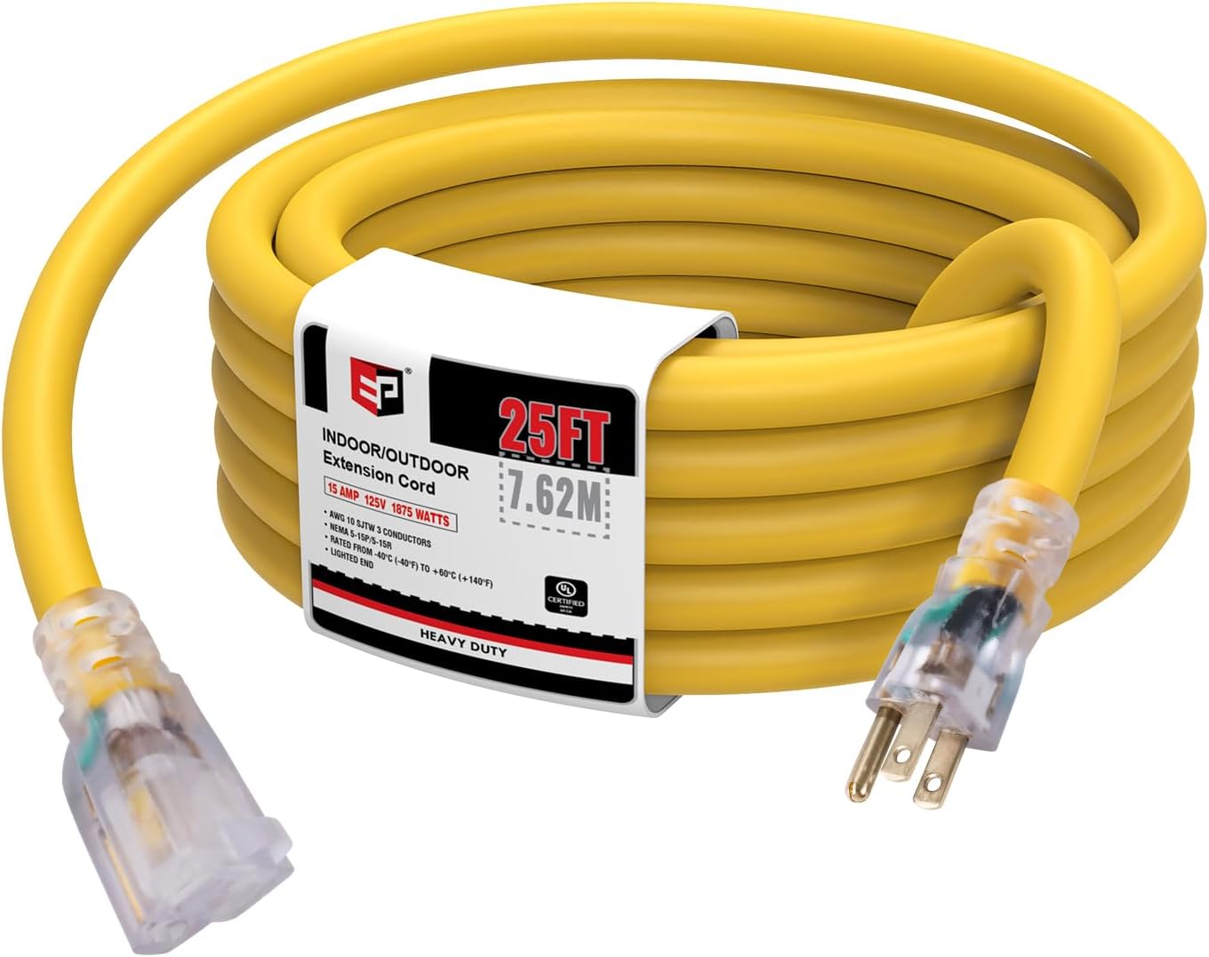 EP 25 Ft Lighted Outdoor Extension Cord for Heavy Duty Use