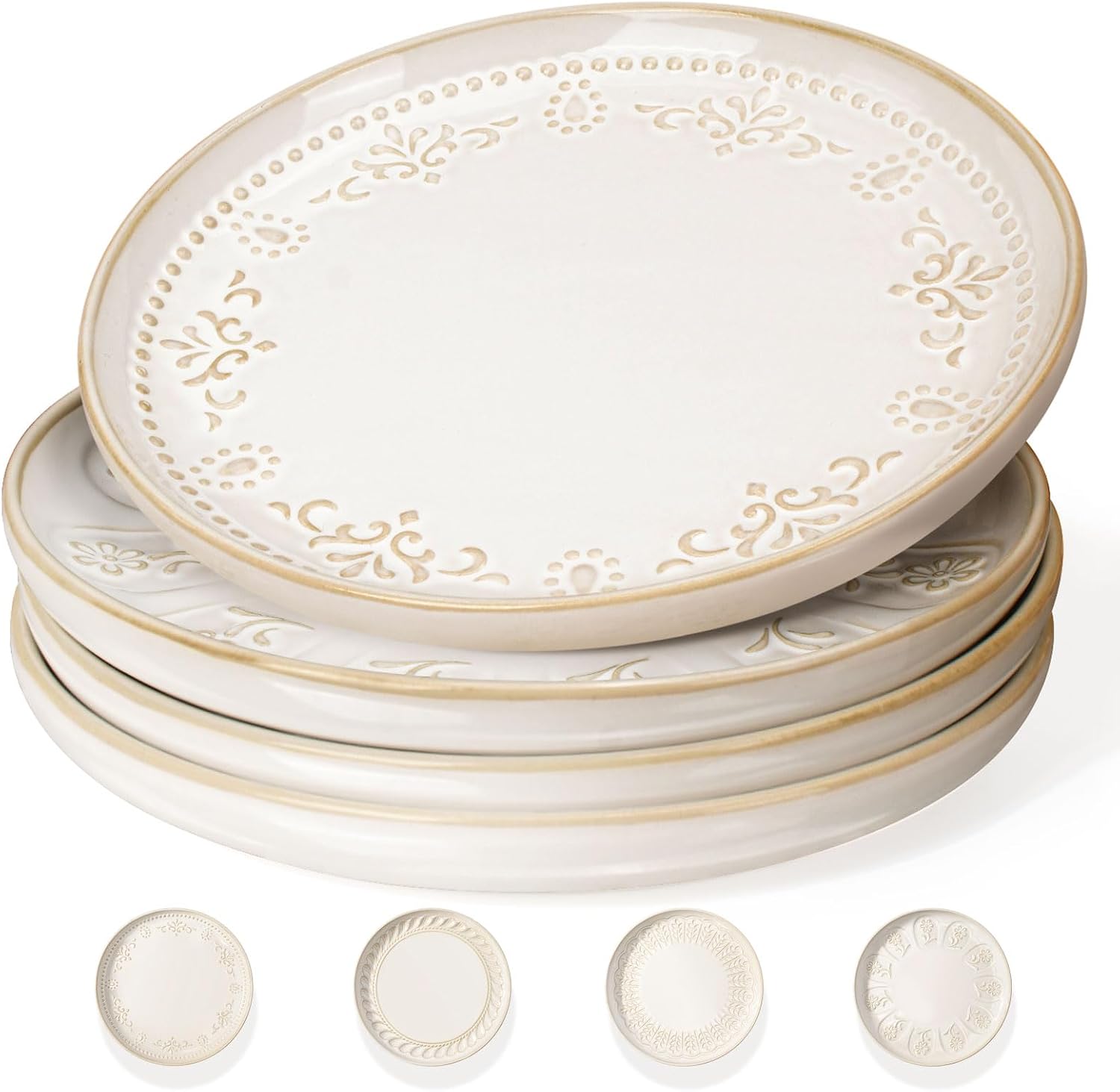 Artena Salad Plates Set Of 4, Unique 8.5 Inch Ceramic Plates