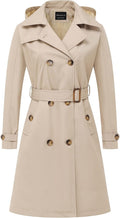 US Women's Long Trench Coat Double-Breasted Slim Overcoat