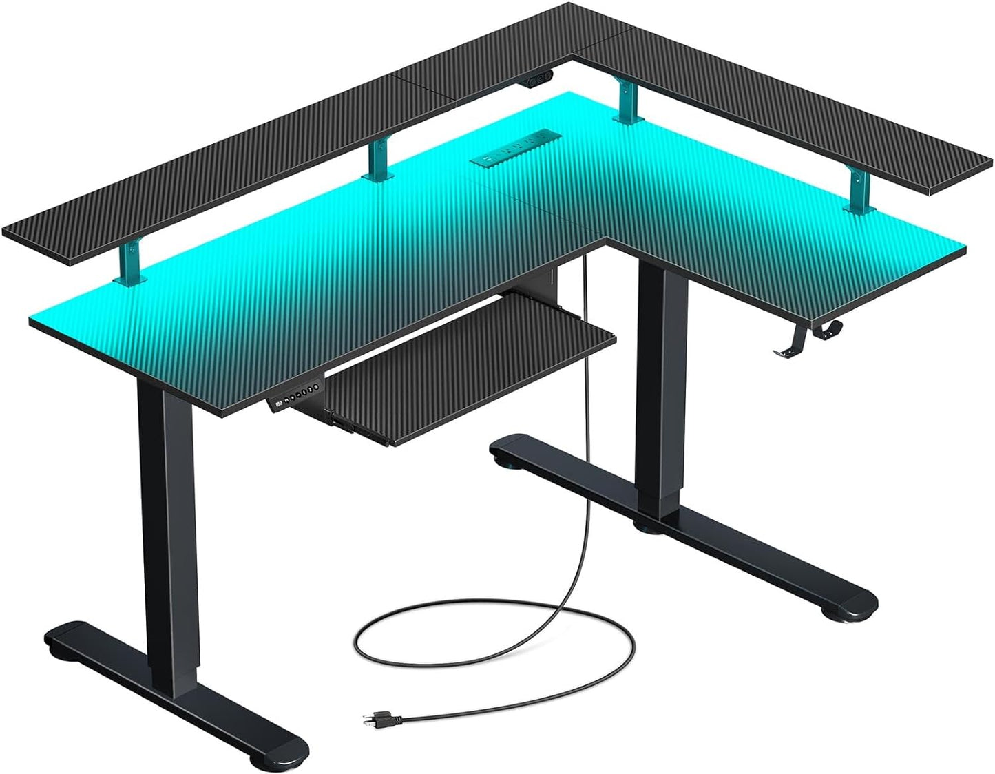 Electric L-Shaped Standing Desk: Dual Motor, LED Light