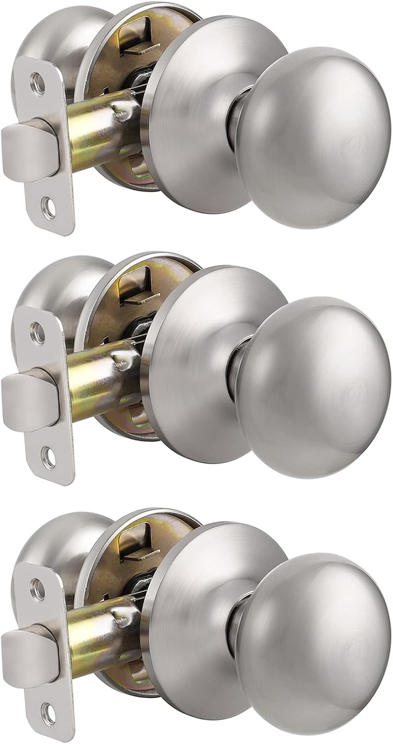 Probrico Classic Flat Ball Style Passage Door Knobs in Brushed Nickel