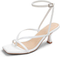 Women's Kitten Heel Strappy Square Toe Thong Ankle Strap Heels