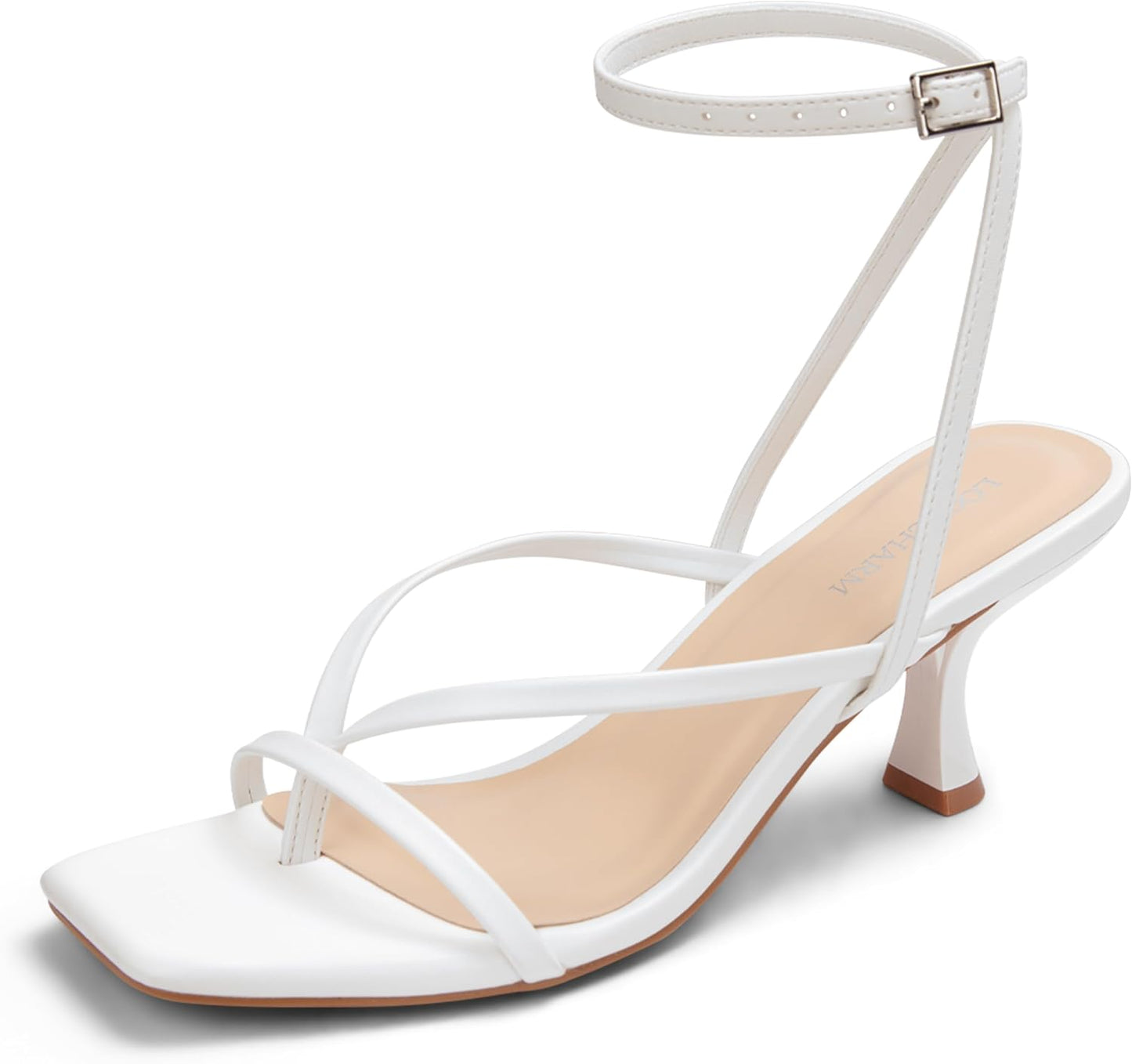 Women's Kitten Heel Strappy Open Square Toe Thong Ankle Strap Heels