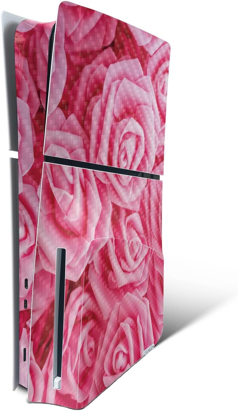 MightySkins Carbon Fiber Skin for PS5 Slim Console - Super Pink Roses
