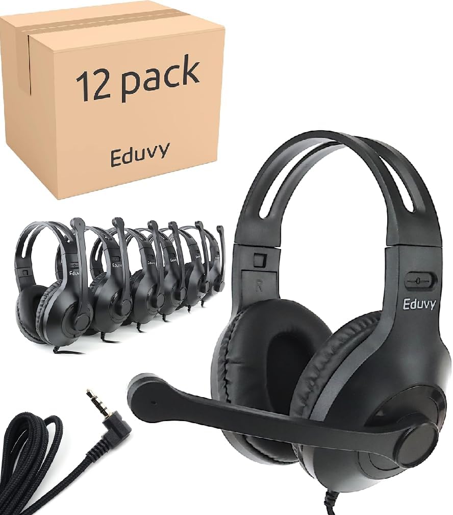 Bulk Headphones for Classroom with Microphone - 12 Pack