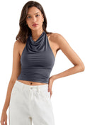 SUUKSESS Women Halter Backless Tank Tops - Cowl Neck Going Out