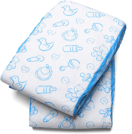 Littleforbig Adult Printed Diaper 2-Piece Set - Nursery Blue (Medium 28-38)