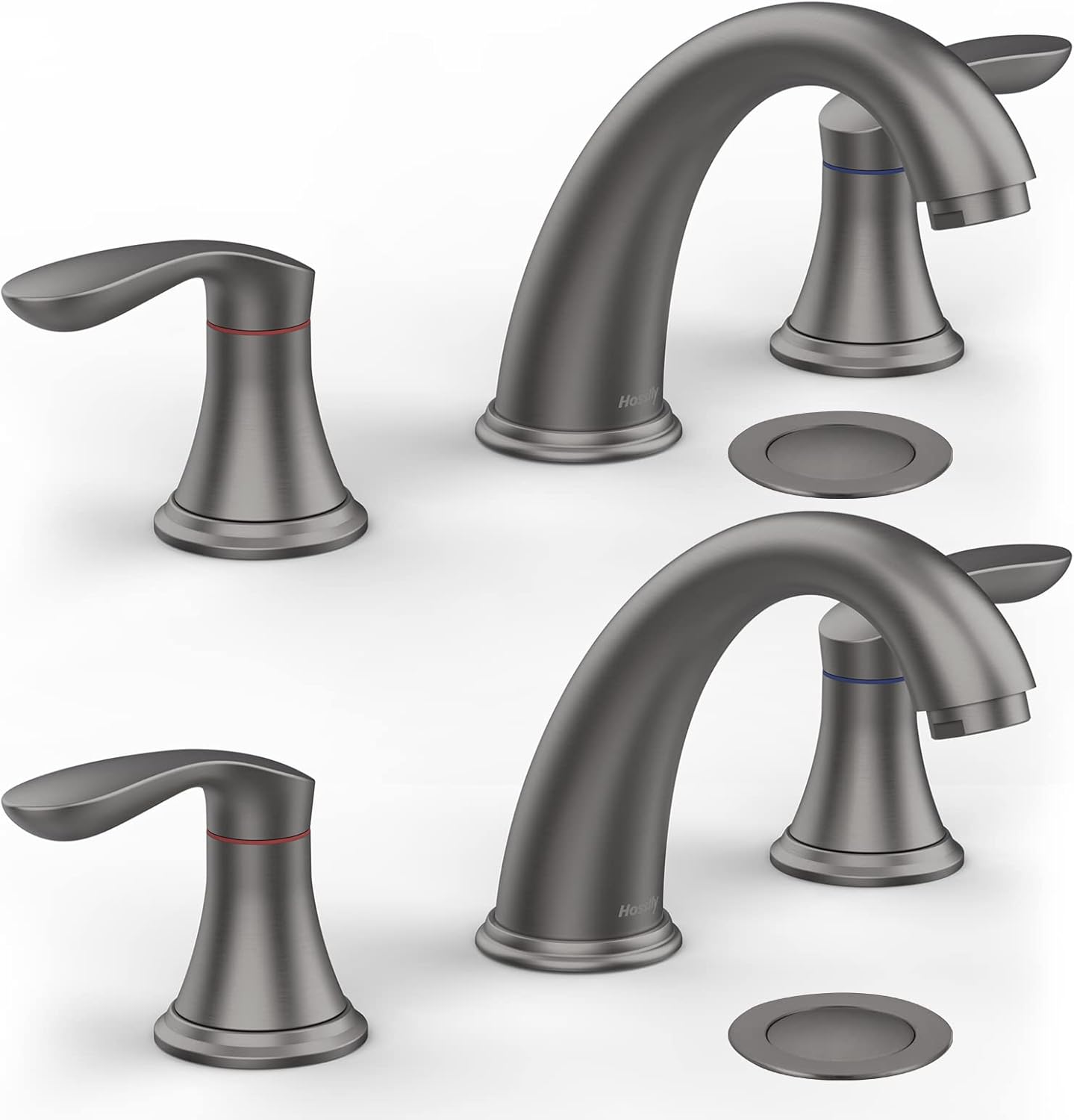 Widespread Gun Grey Bathroom Sink Faucet with Pop Up Drain