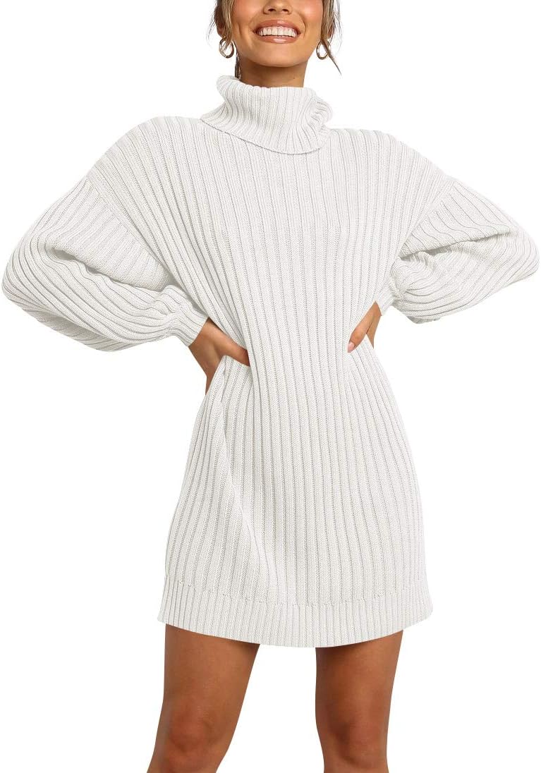 Oversized Sweater Dress for Women - Turtleneck Batwing Style