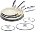 Nonstick Frying Pan Set 8in 10in 12in Titanium Ceramic Skillet - Cream