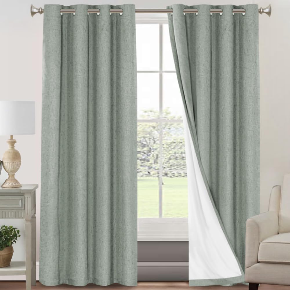 PrinceDeco 100% Blackout Linen Curtains for Living Room 84 in