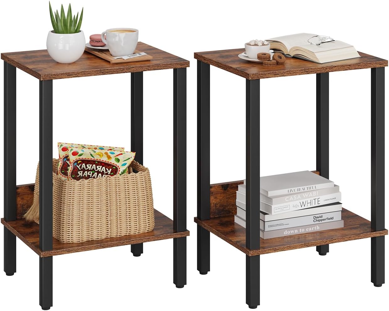 End Table Set of 2 with 2-Tier Storage for Small Spaces