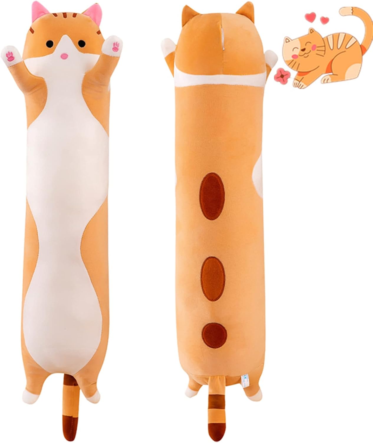 Long Yellow Cat Plush Pillow Toy for Kids and Adults Gift