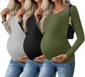 Womens Maternity V-Neck Long Sleeve 3-Pack Tops - Stretchy Comfort