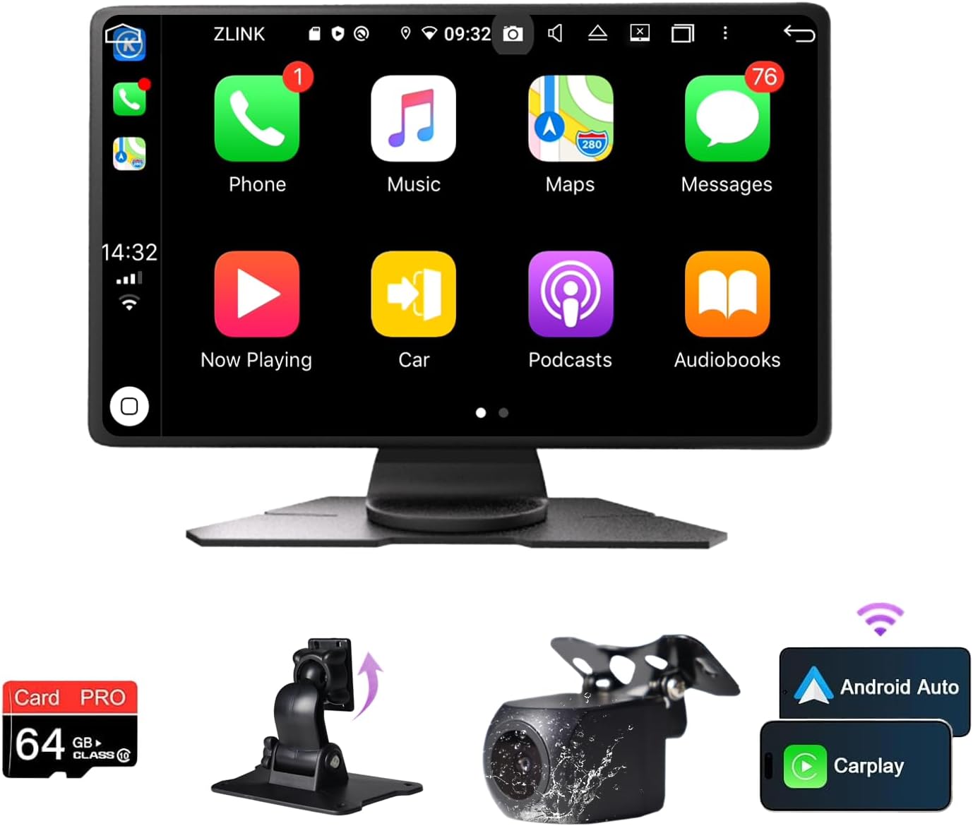 Wireless Carplay Screen for Car with Backup Camera & GPS