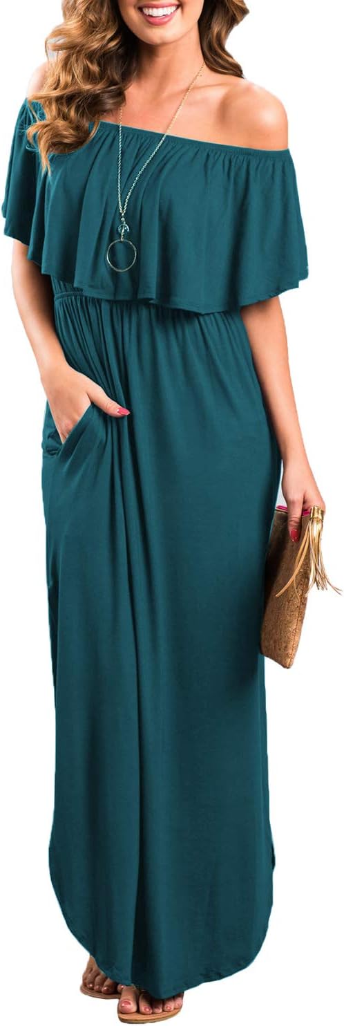 Sarin Mathews Womens Off The Shoulder Ruffle Maxi Dress