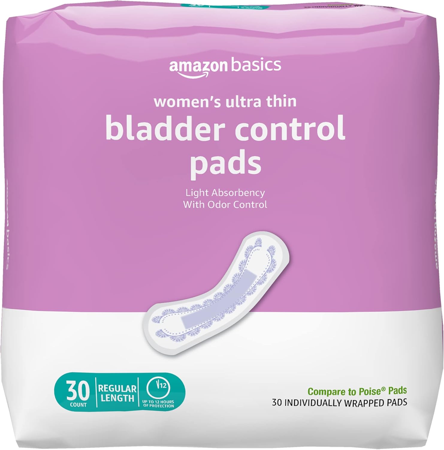 Basics Incontinence Pads, Light Absorbency, 30 ct