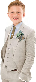 Boys Linen Suit Slim Fit 3 Piece Summer Beach Wedding Light Weight