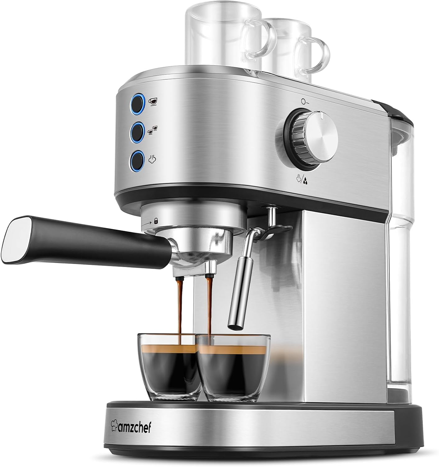 AMZCHEF 20-Bar Espresso Machine: Professional Milk Frother, Compact Stainless Steel, 34oz Detachable Tank. Perfect Gift!