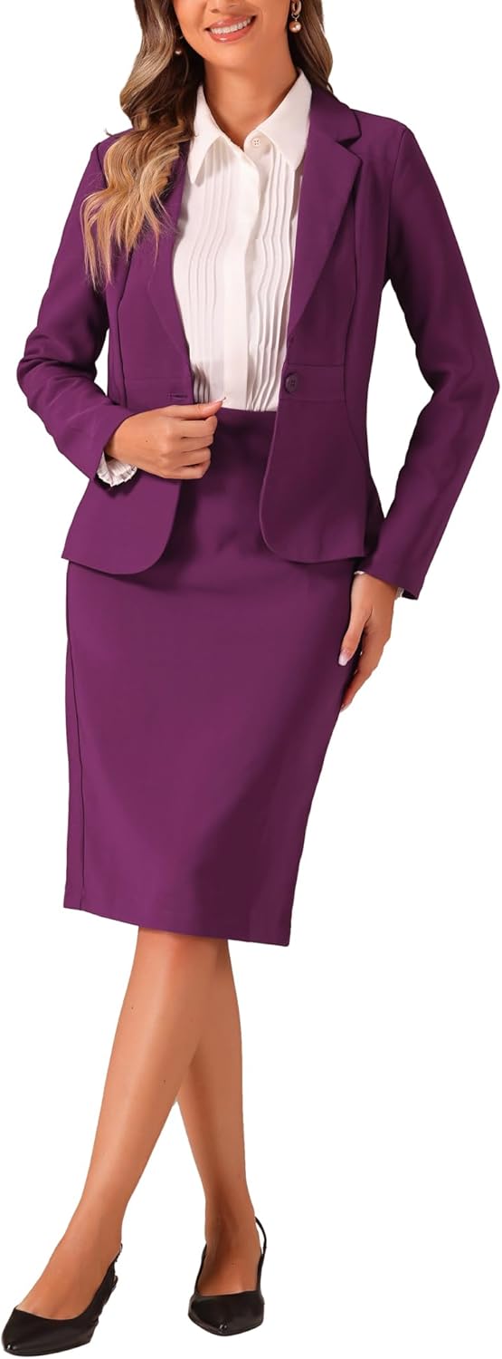 Allegra K Women's 2 Piece Skirt Suit Set for Business Style