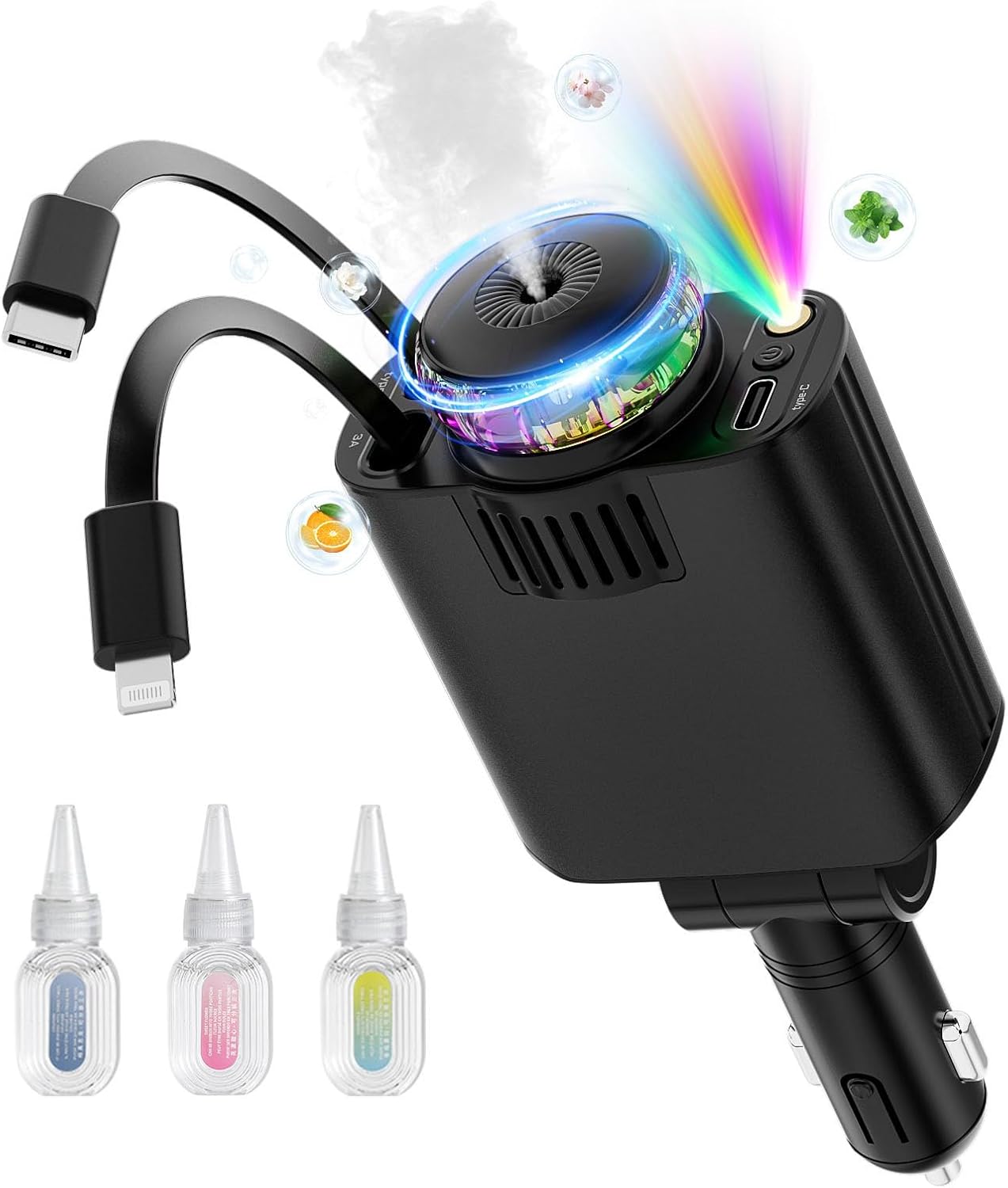 5-in-1 Fast Charging Car Charger with Aromatherapy & Starlight by Crazytree