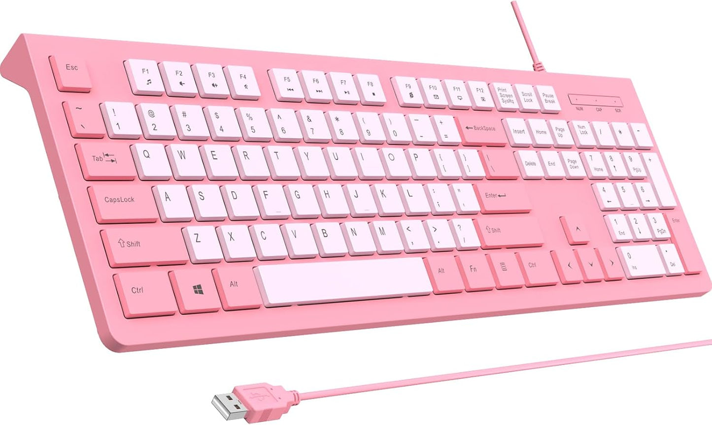 COLIKES USB Wired Keyboard: Spill-Resistant & Stylish in Rose Pink
