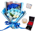Blue Rose Bouquet with Love Necklace - Preserved Flower Gift Set