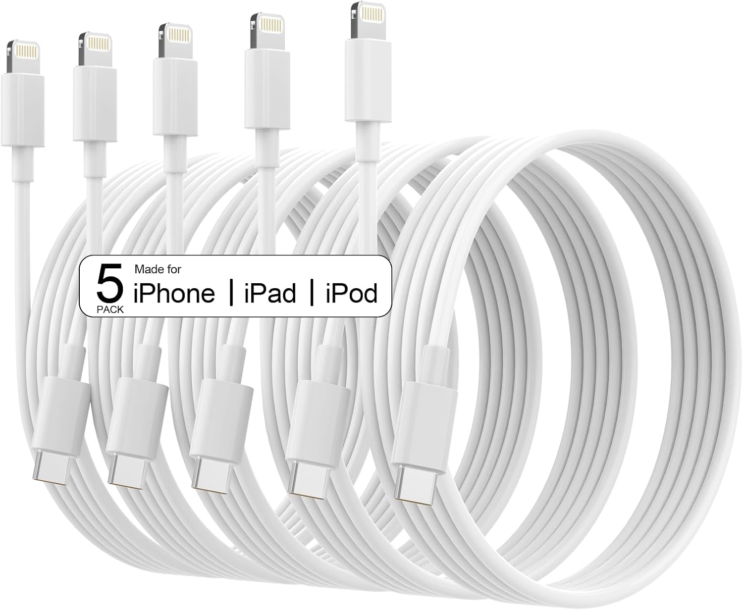 Quick Charge 5-Pack Lightning Cables for iPhone & iPad