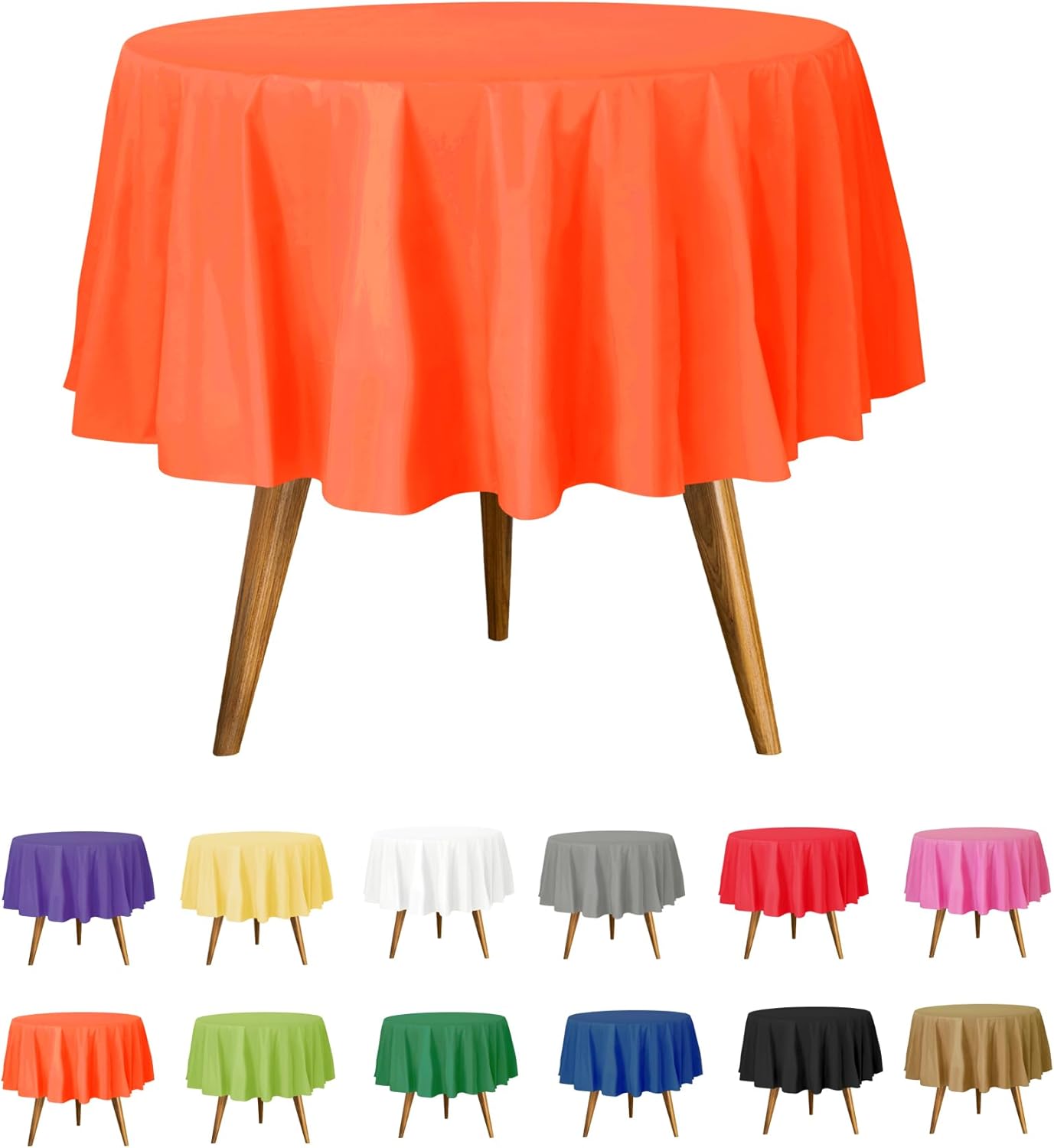 Orange Disposable Plastic Tablecloths for Round Tables - 36 Pack