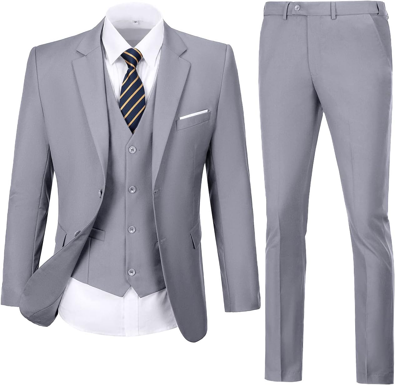 Mens Suit Solid Two Button Slim Fit 3 Piece Set for Weddings