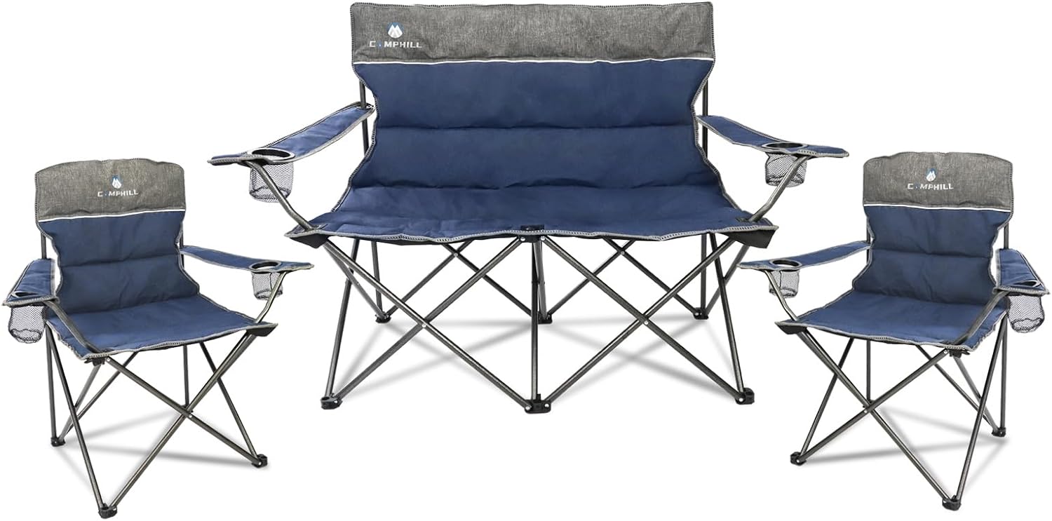 CAMPHILL Camping Chair Set - Comfort & Durability for 3 - 500lbs