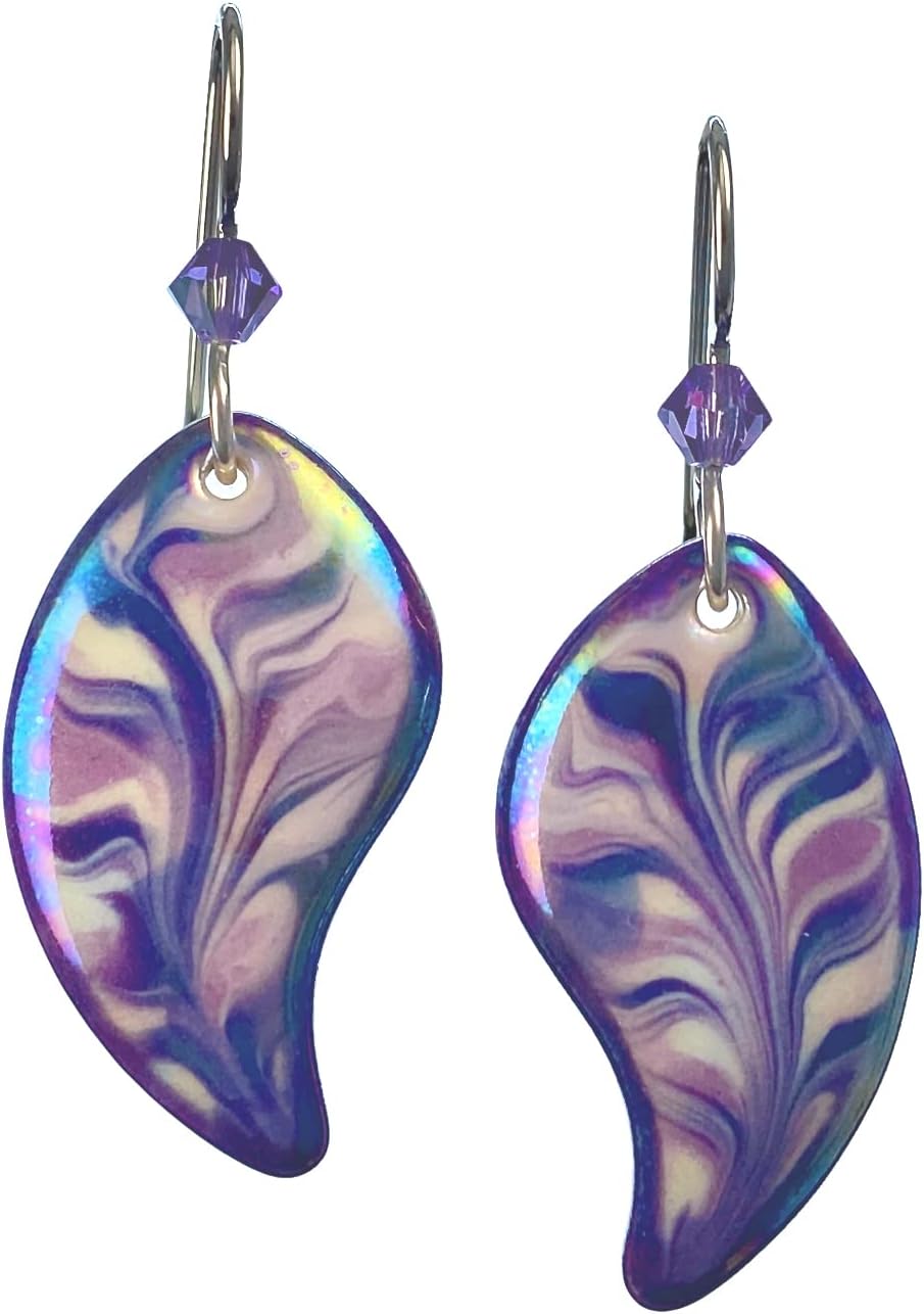 Elegant Eggplant Lilac Angel Wing Sterling Silver Dangle Earrings