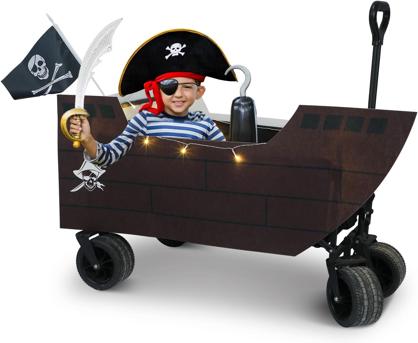 Halloween Pirate Ship Wagon Cover with LED Lights for Decor