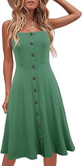 Berydress Spaghetti Strap Button Down Midi Dress - Flattering A-Line