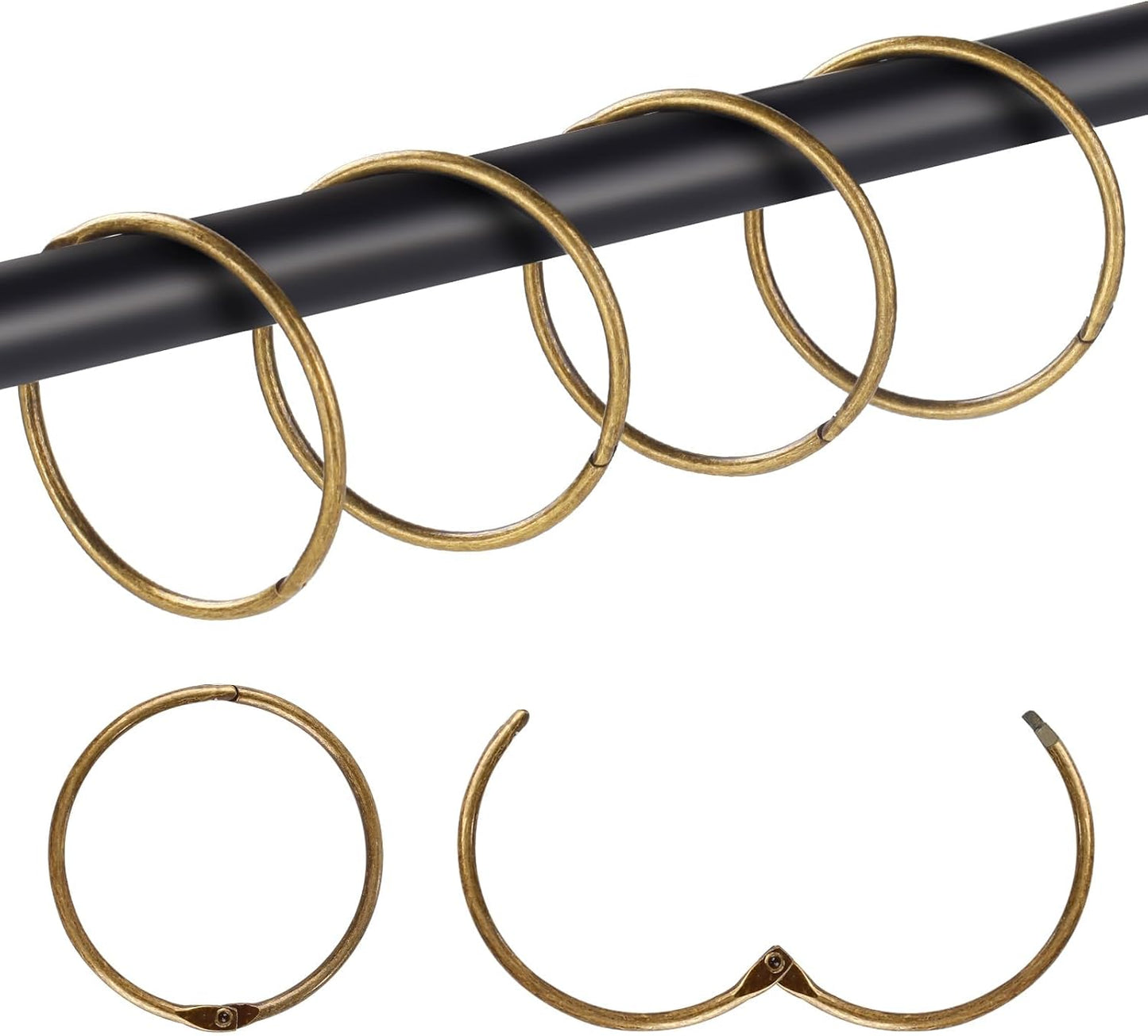 Rustproof Bronze Shower Curtain Hooks - Set of 30