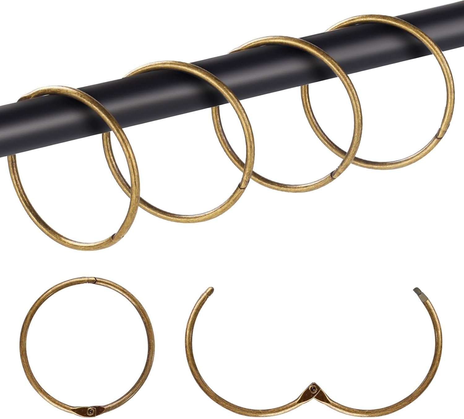 Rustproof Bronze Shower Curtain Hooks - Set of 30