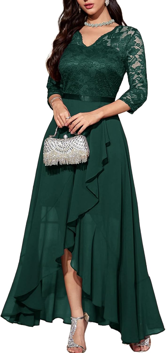 Elegant Hi-Lo Floral Lace Dress for Wedding Guests and Parties