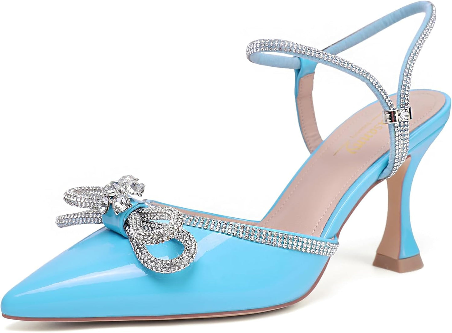 Susanny Women's Closed Toe Rhinestone Wedding Low Heel Pumps
