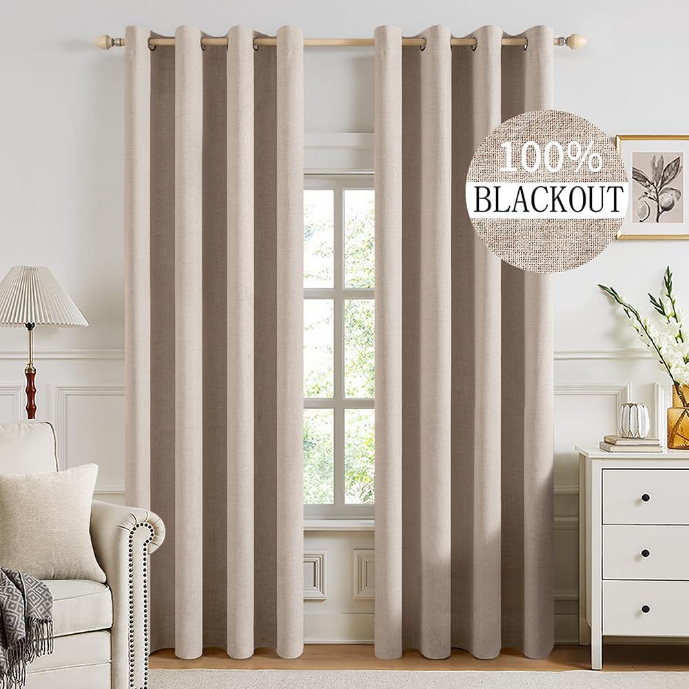 MIULEE Blackout Linen Textured Curtains for Bedroom & Living Room
