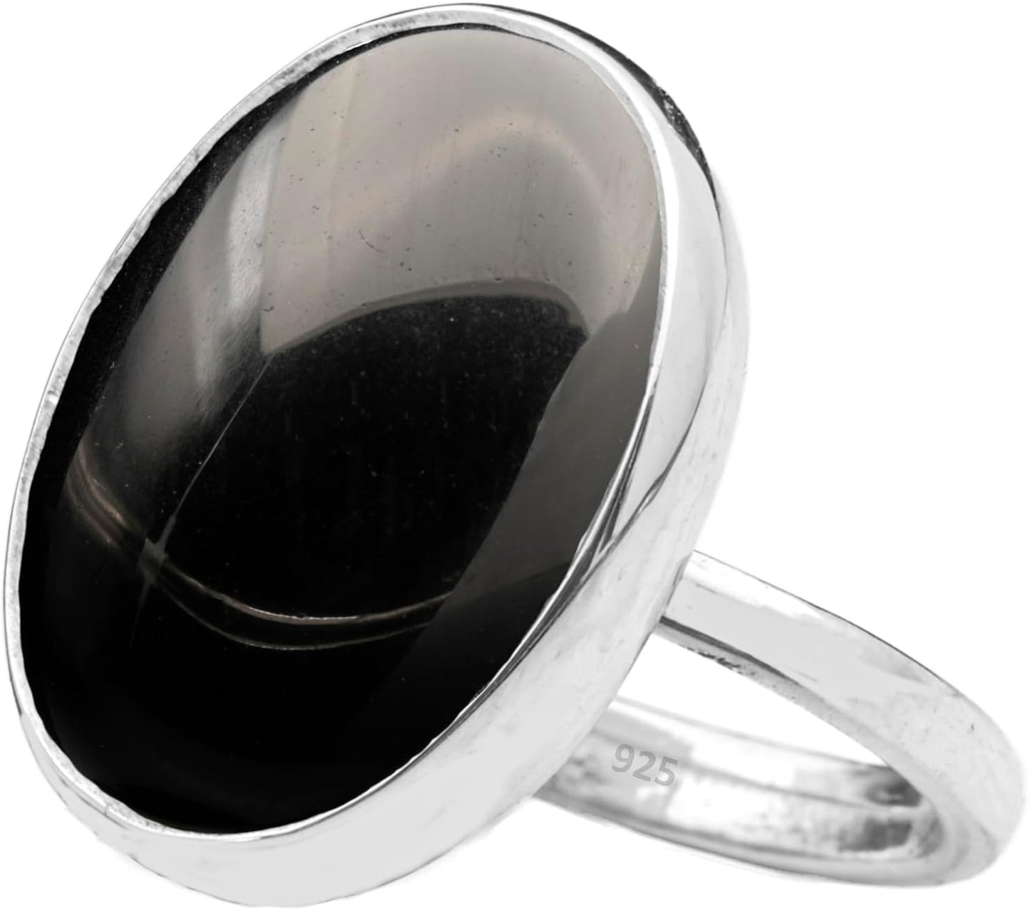 Natural Black Onyx Crystal Ring in Rhodium Plated Silver