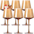 Amber Wine Glasses Set of 6 - Hand-Blown 16oz Stemware for Parties