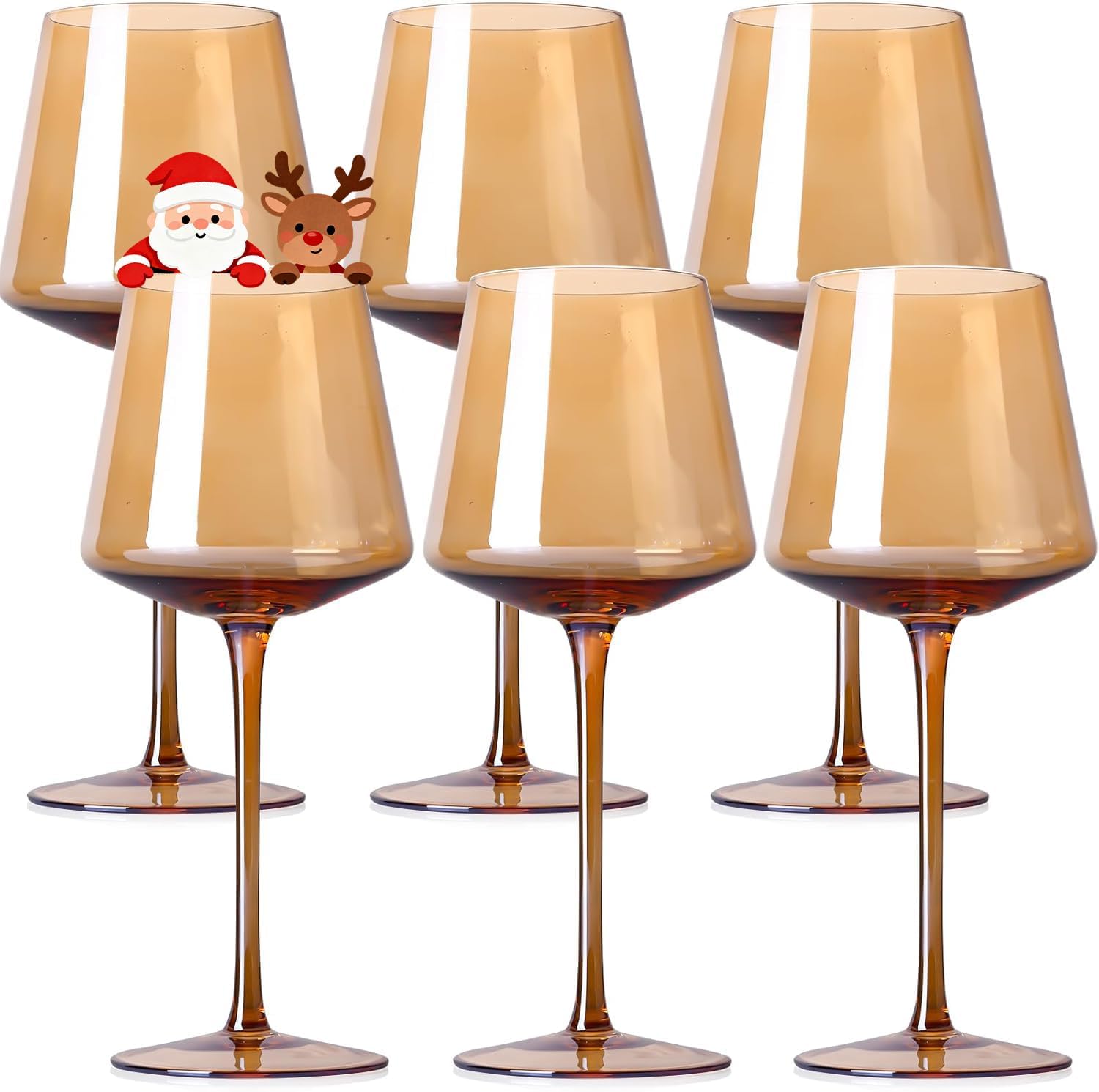 Physkoa Amber Wine Glasses Set of 6 - Unique Hand-Blown Design
