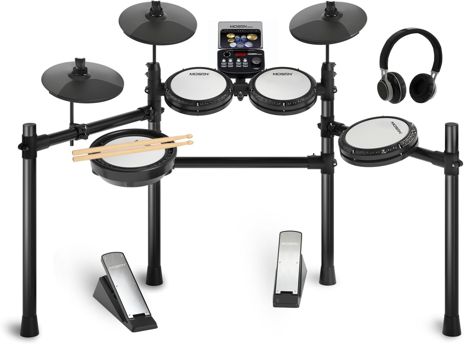 MOSEN Electric Drum Set with Mesh Pads and 195 Sounds for Beginners
