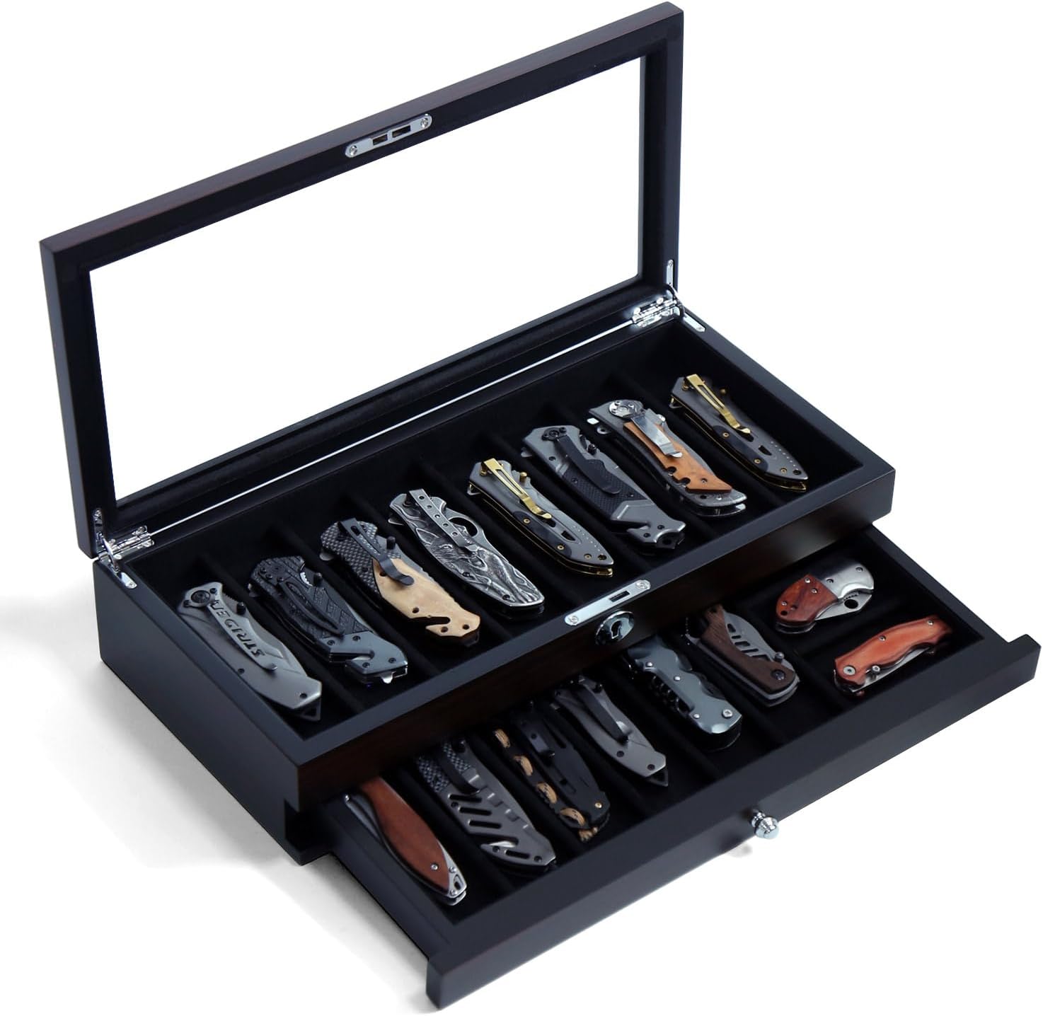 Knife Display Case for 15-17 Pocket Knives - Elegant Storage Box
