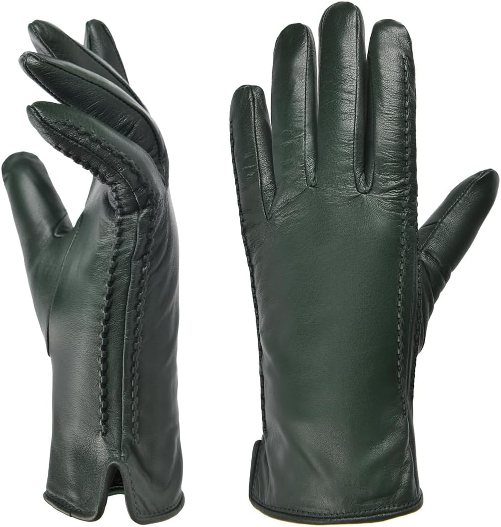 Womens Winter Warm Lining Lambskin Leather Gloves for Touchscreen