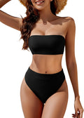 YACUN Women's High Waisted Bandeau Bikini Set - Flattering Tummy