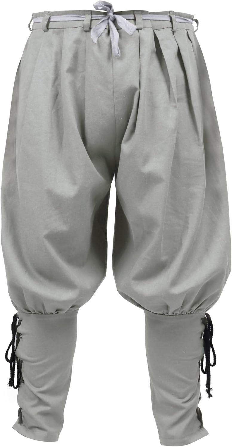 KUOIN Medieval Renaissance Ankle Banded Pants for Men Pirate Trousers