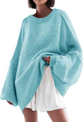 Womens Oversized Chunky Crew Neck Sweater Tunic - Cozy Balloon Sleeves